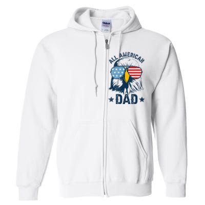 Retro All American Dad 4th Of July Daddy Eagle Usa Full Zip Hoodie