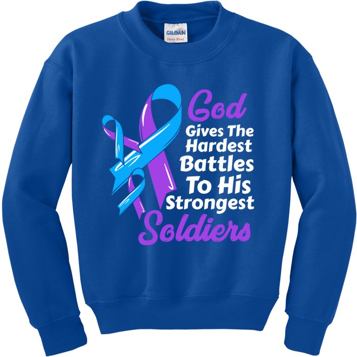 Rheumatoid Arthritis Awareness Ribbon God Strongest Soldiers Funny Gift Kids Sweatshirt