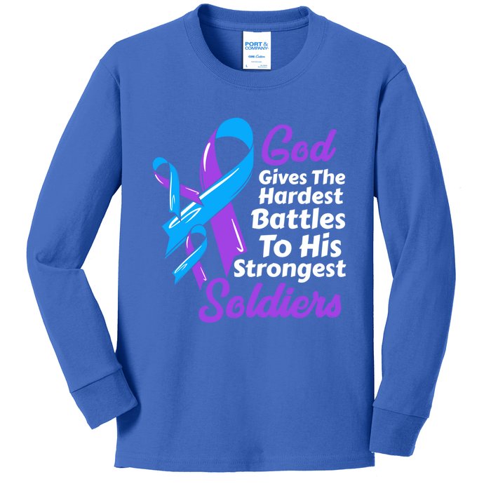 Rheumatoid Arthritis Awareness Ribbon God Strongest Soldiers Funny Gift Kids Long Sleeve Shirt