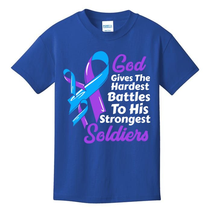 Rheumatoid Arthritis Awareness Ribbon God Strongest Soldiers Funny Gift Kids T-Shirt