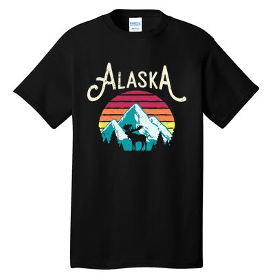 Retro Alaska AK Juneau Mountains Wildlife Moose Tall T-Shirt