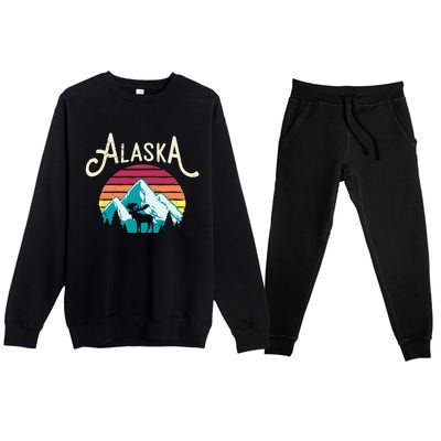 Retro Alaska AK Juneau Mountains Wildlife Moose Premium Crewneck Sweatsuit Set