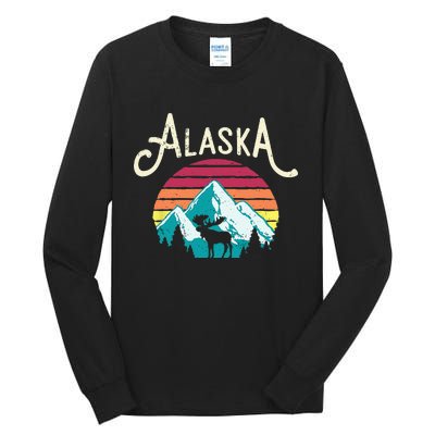 Retro Alaska AK Juneau Mountains Wildlife Moose Tall Long Sleeve T-Shirt