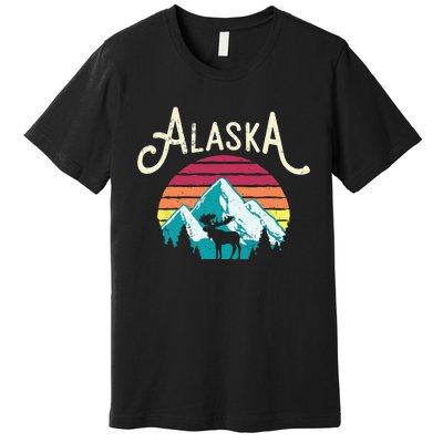 Retro Alaska AK Juneau Mountains Wildlife Moose Premium T-Shirt