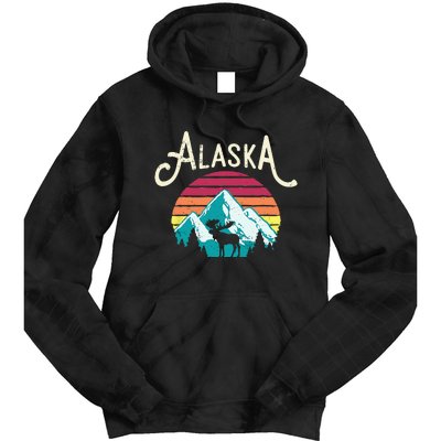 Retro Alaska AK Juneau Mountains Wildlife Moose Tie Dye Hoodie