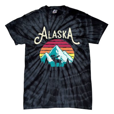 Retro Alaska AK Juneau Mountains Wildlife Moose Tie-Dye T-Shirt