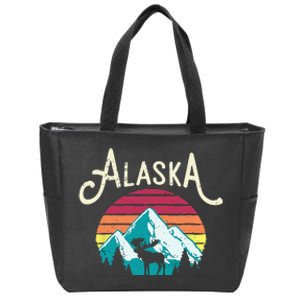 Retro Alaska AK Juneau Mountains Wildlife Moose Zip Tote Bag