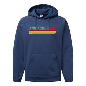 Retro Ann Arbor Michigan Performance Fleece Hoodie