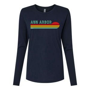 Retro Ann Arbor Michigan Womens Cotton Relaxed Long Sleeve T-Shirt