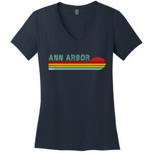 Retro Ann Arbor Michigan Women's V-Neck T-Shirt