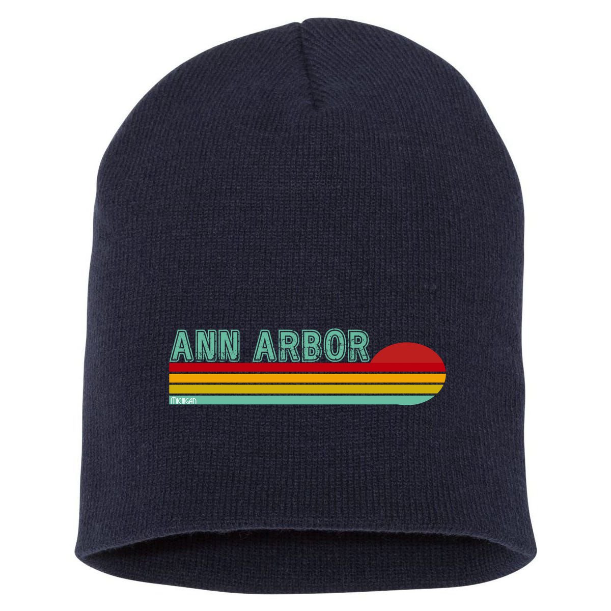 Retro Ann Arbor Michigan Short Acrylic Beanie