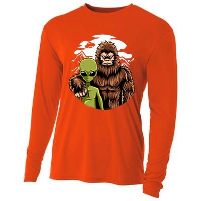 Retro Alien And Bigfoot Sasquatch UFO Believer Cooling Performance Long Sleeve Crew