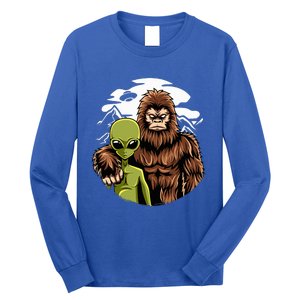 Retro Alien And Bigfoot Sasquatch UFO Believer Long Sleeve Shirt