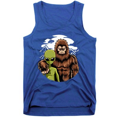 Retro Alien And Bigfoot Sasquatch UFO Believer Tank Top