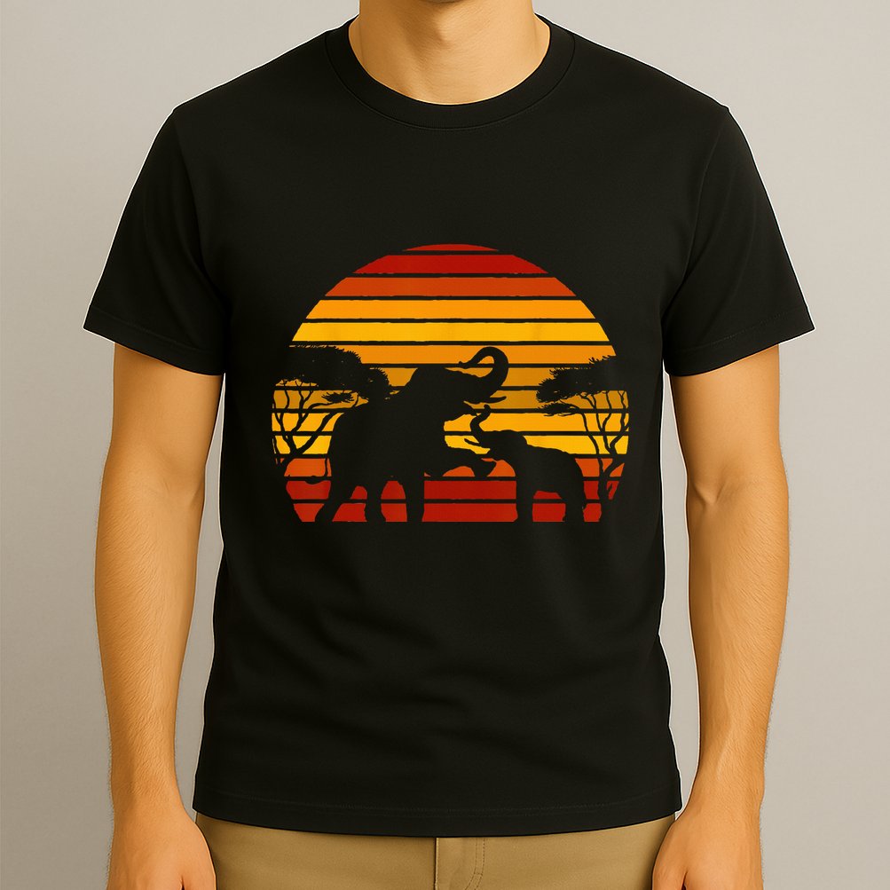 Retro Africa Animal Zoo Keeper Gift Safari Sunset Elephant T-Shirt