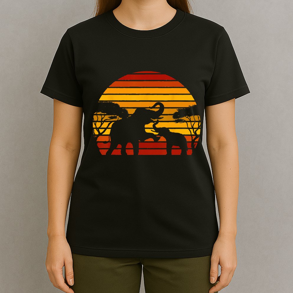 Retro Africa Animal Zoo Keeper Gift Safari Sunset Elephant T-Shirt