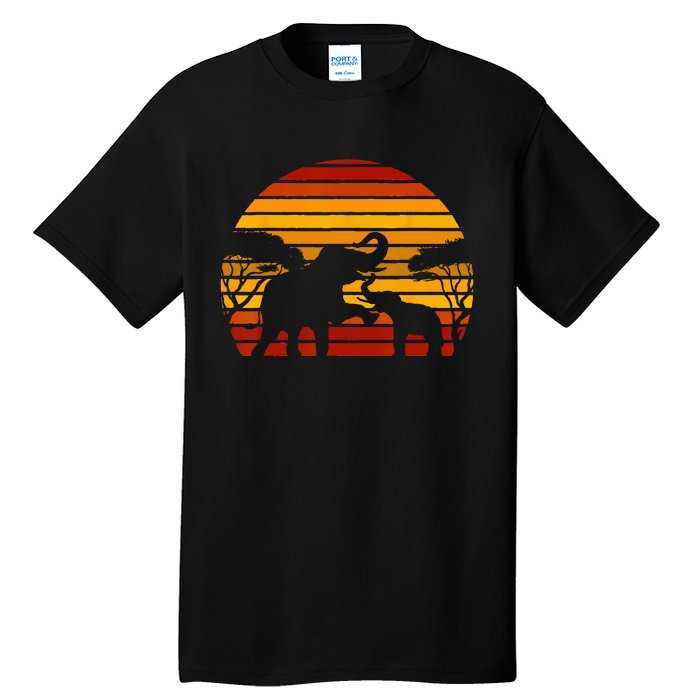 Retro Africa Animal Zoo Keeper Gift Safari Sunset Elephant Tall T-Shirt