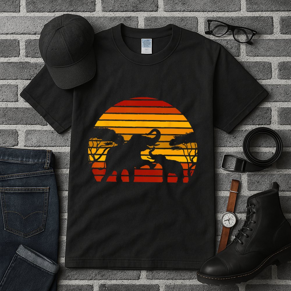 Retro Africa Animal Zoo Keeper Gift Safari Sunset Elephant Tall T-Shirt