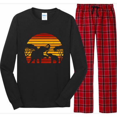 Retro Africa Animal Zoo Keeper Gift Safari Sunset Elephant Long Sleeve Pajama Set