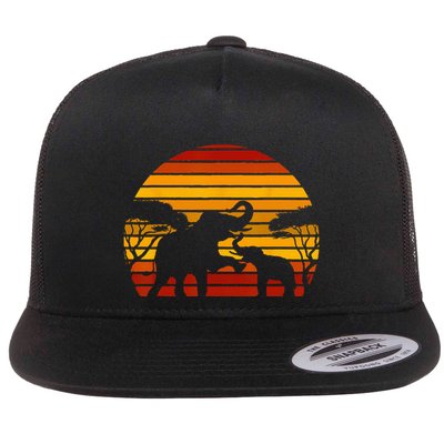 Retro Africa Animal Zoo Keeper Gift Safari Sunset Elephant Flatbill Hat