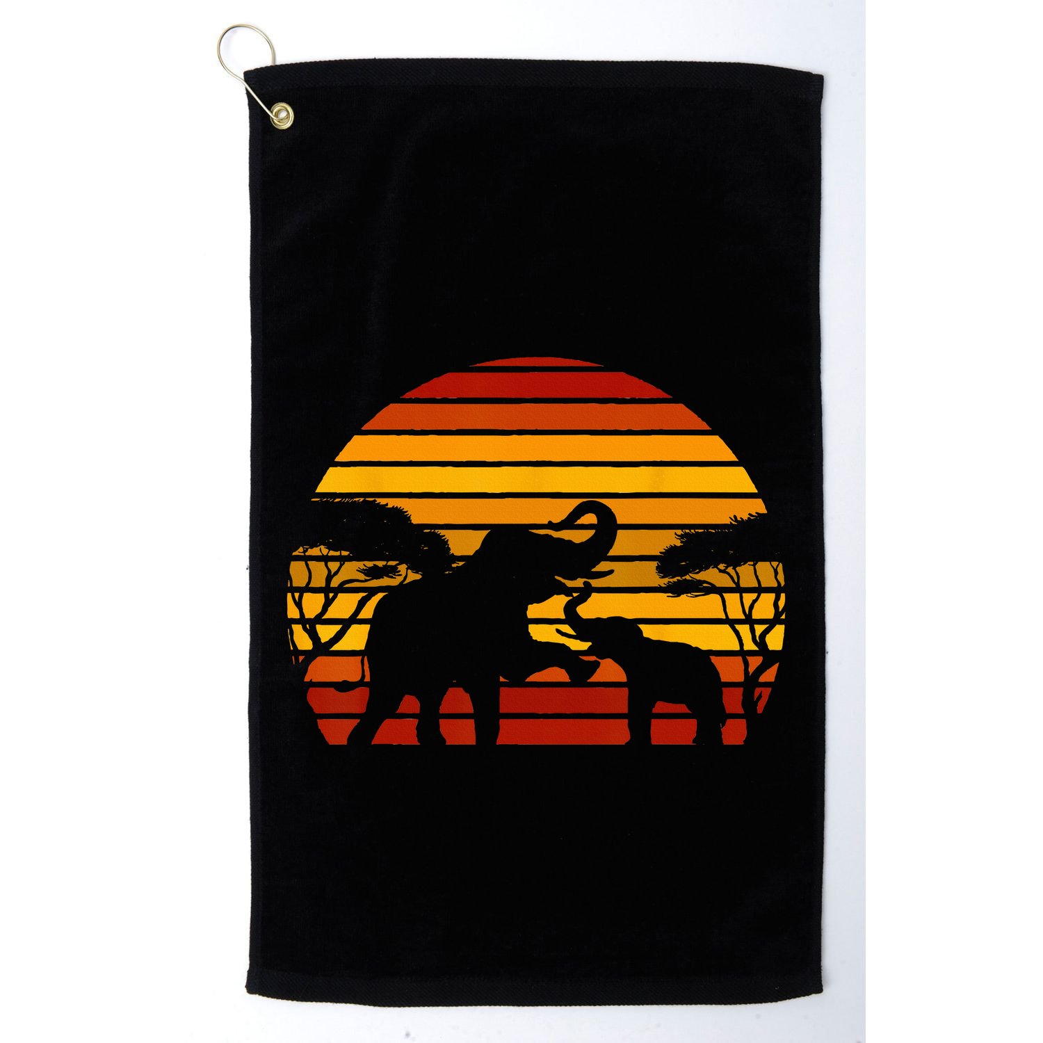 Retro Africa Animal Zoo Keeper Gift Safari Sunset Elephant Golf Towel