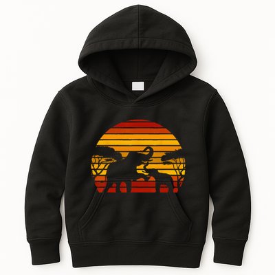 Retro Africa Animal Zoo Keeper Gift Safari Sunset Elephant Kids Hoodie