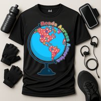 Reads Across America World Globe Book Lover Cooling Performance Crew T-Shirt