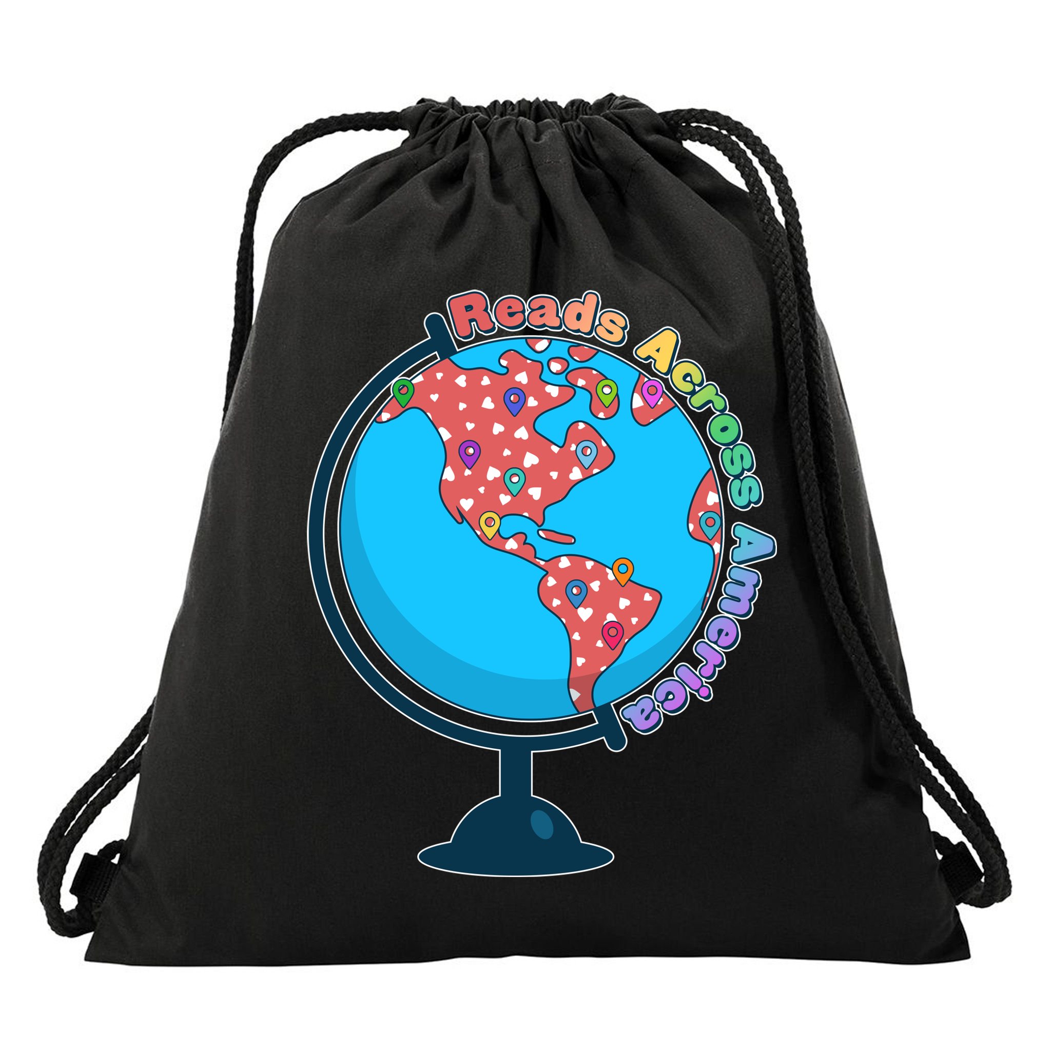 Reads Across America World Globe Book Lover Drawstring Bag