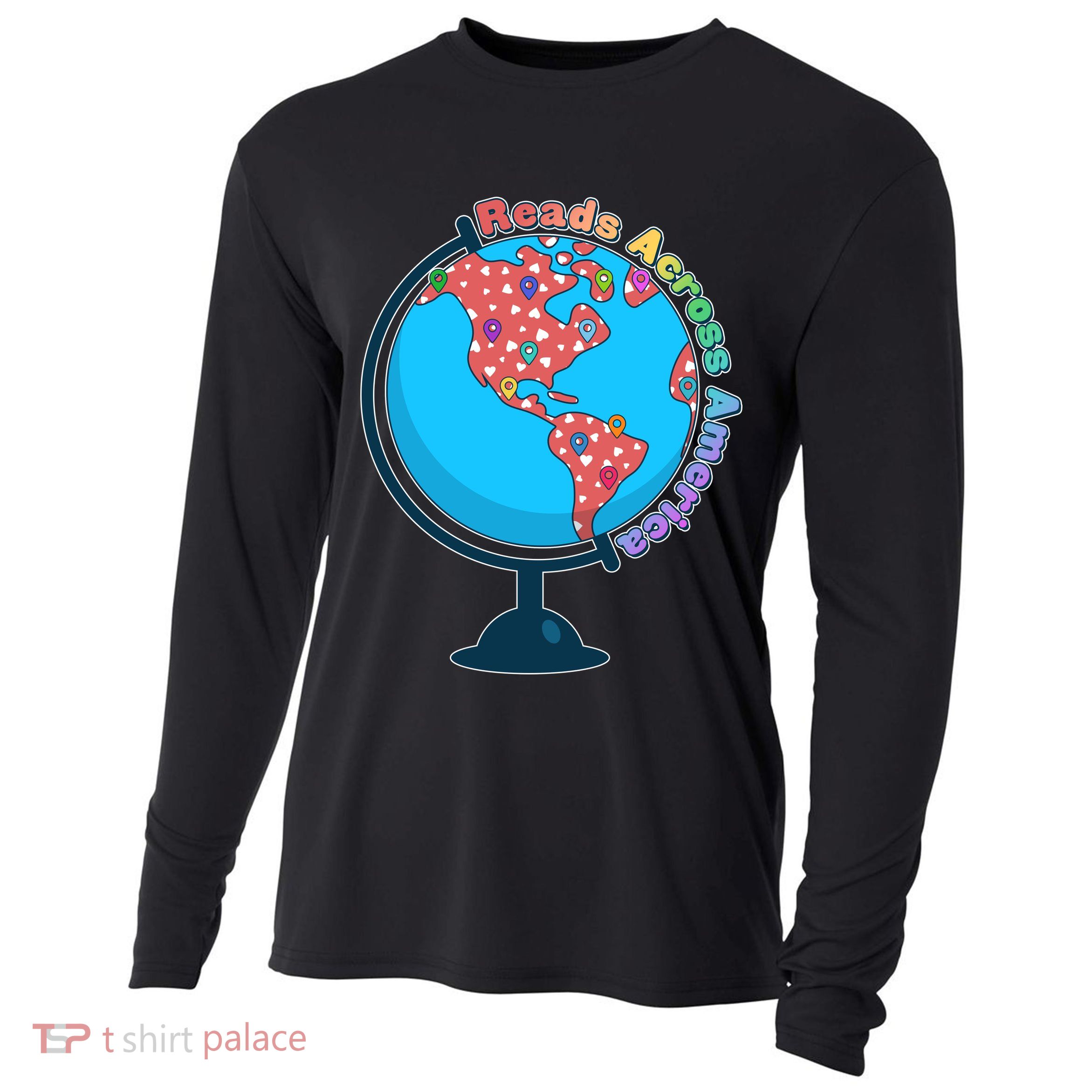 Reads Across America World Globe Book Lover Cooling Performance Long Sleeve Crew