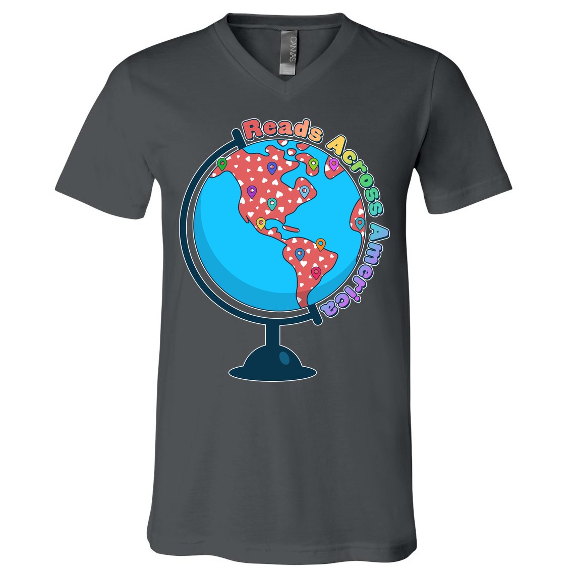 Reads Across America World Globe Book Lover V-Neck T-Shirt