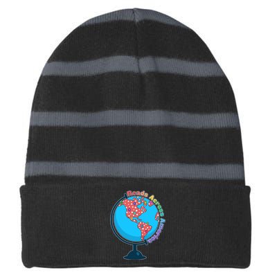 Reads Across America World Globe Book Lover Striped Beanie with Solid Band