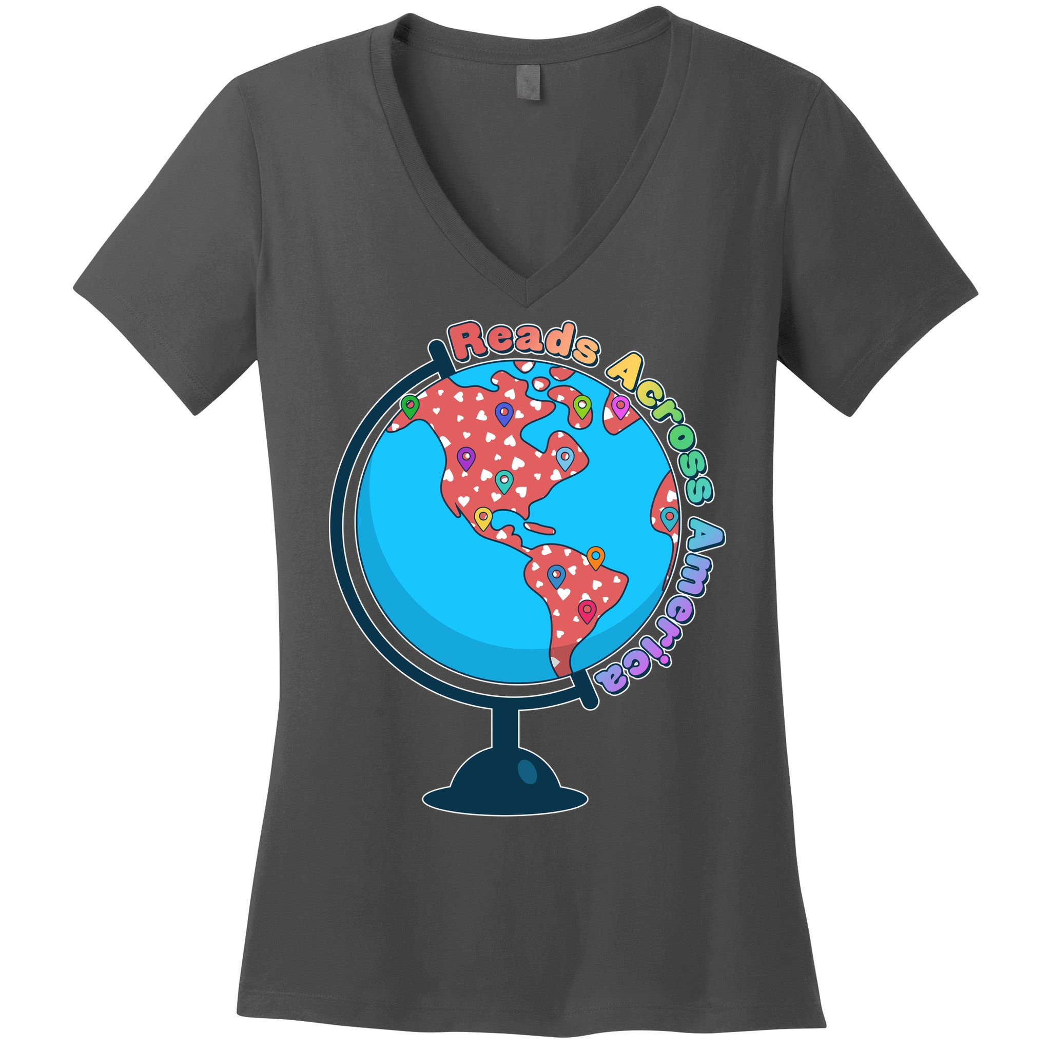 Reads Across America World Globe Book Lover Women's V-Neck T-Shirt