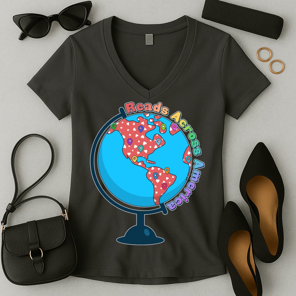 Reads Across America World Globe Book Lover Women's V-Neck T-Shirt