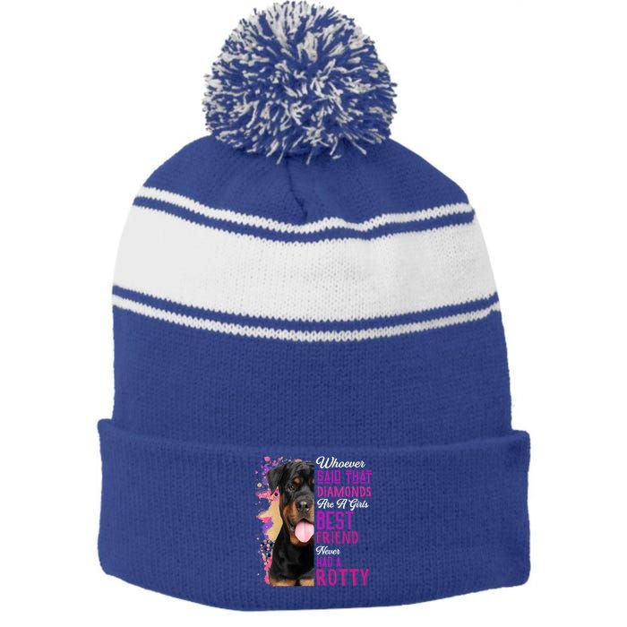 Rottweilers Are A Best Friend Dog Mama Rotty Lover Mom Gift Stripe Pom Pom Beanie