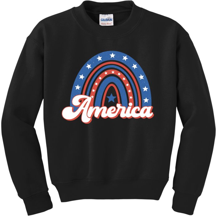 Rainbow America American Flag Patriotic 4th Of July Boy Girl Gift Kids Sweatshirt