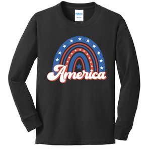 Rainbow America American Flag Patriotic 4th Of July Boy Girl Gift Kids Long Sleeve Shirt