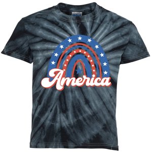 Rainbow America American Flag Patriotic 4th Of July Boy Girl Gift Kids Tie-Dye T-Shirt