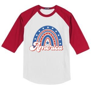 Rainbow America American Flag Patriotic 4th Of July Boy Girl Gift Kids Colorblock Raglan Jersey