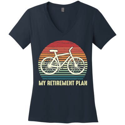 Riding a Bike Is My Retirement Plan Vintage Bicycle Rider Women's V-Neck T-Shirt
