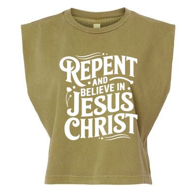 Repent And Believe In Jesus Christ Spiritual Faith Gift Garment-Dyed Women's Muscle Tee