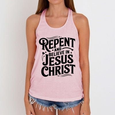 Repent And Believe In Jesus Christ Spiritual Faith Gift Women's Knotted Racerback Tank