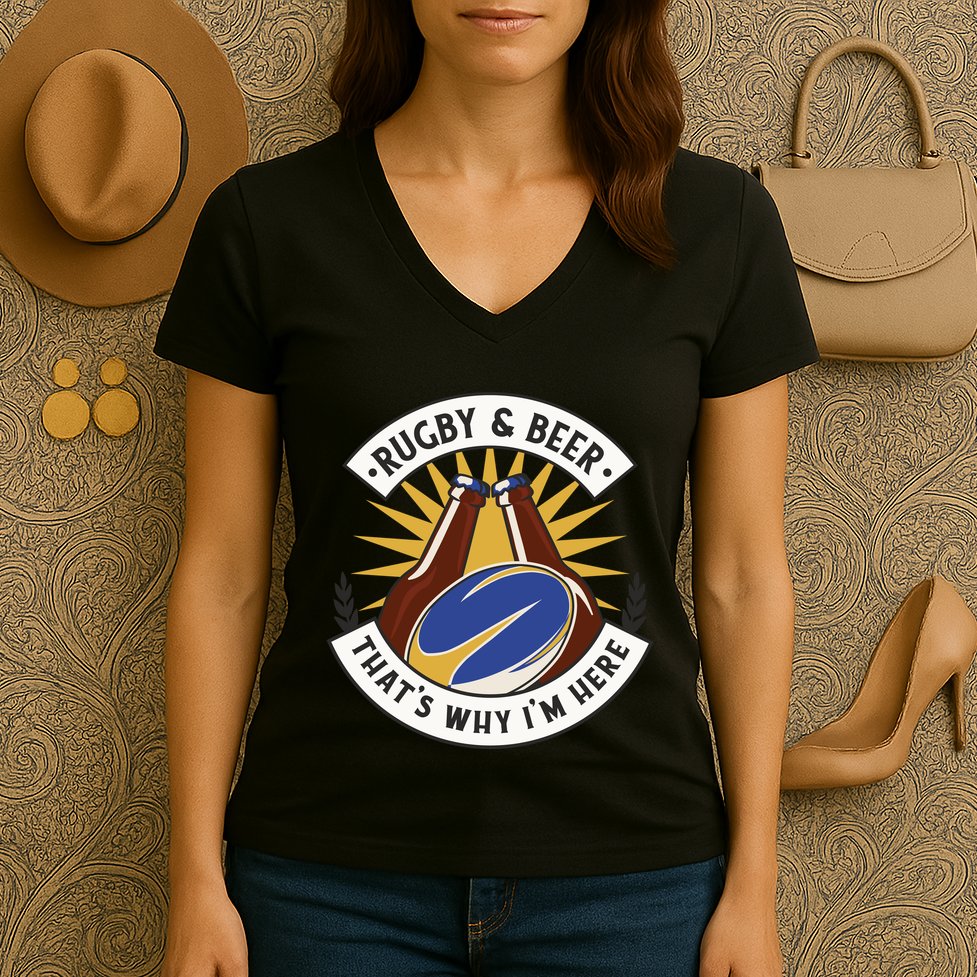 Rugby And Beer That's Why I'm Here Women's V-Neck T-Shirt