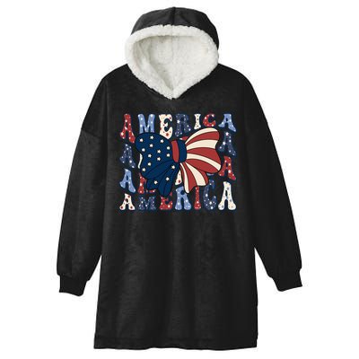 Retro America Bow USA 4th Of July Hooded Wearable Blanket