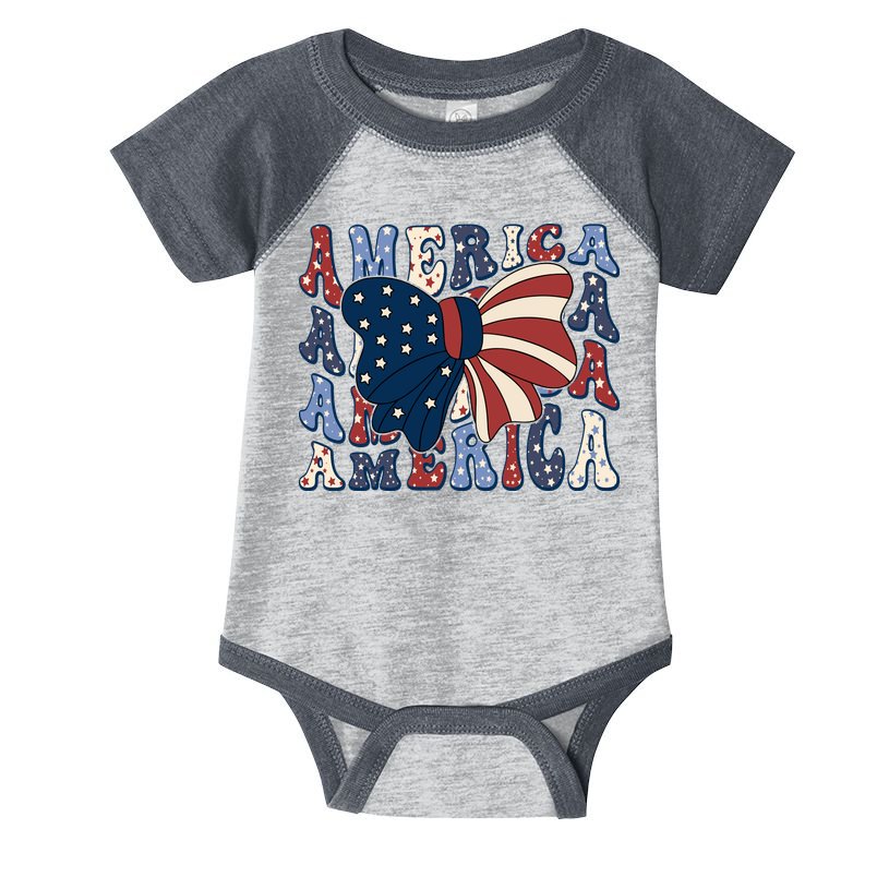 Retro America Bow USA 4th Of July Infant Baby Jersey Bodysuit