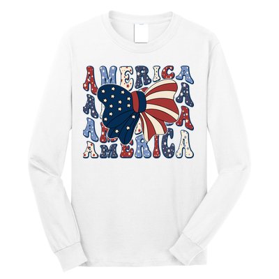 Retro America Bow USA 4th Of July Long Sleeve Shirt