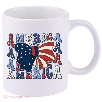 Retro America Bow USA 4th Of July 11oz C Handle Ceramic Mug