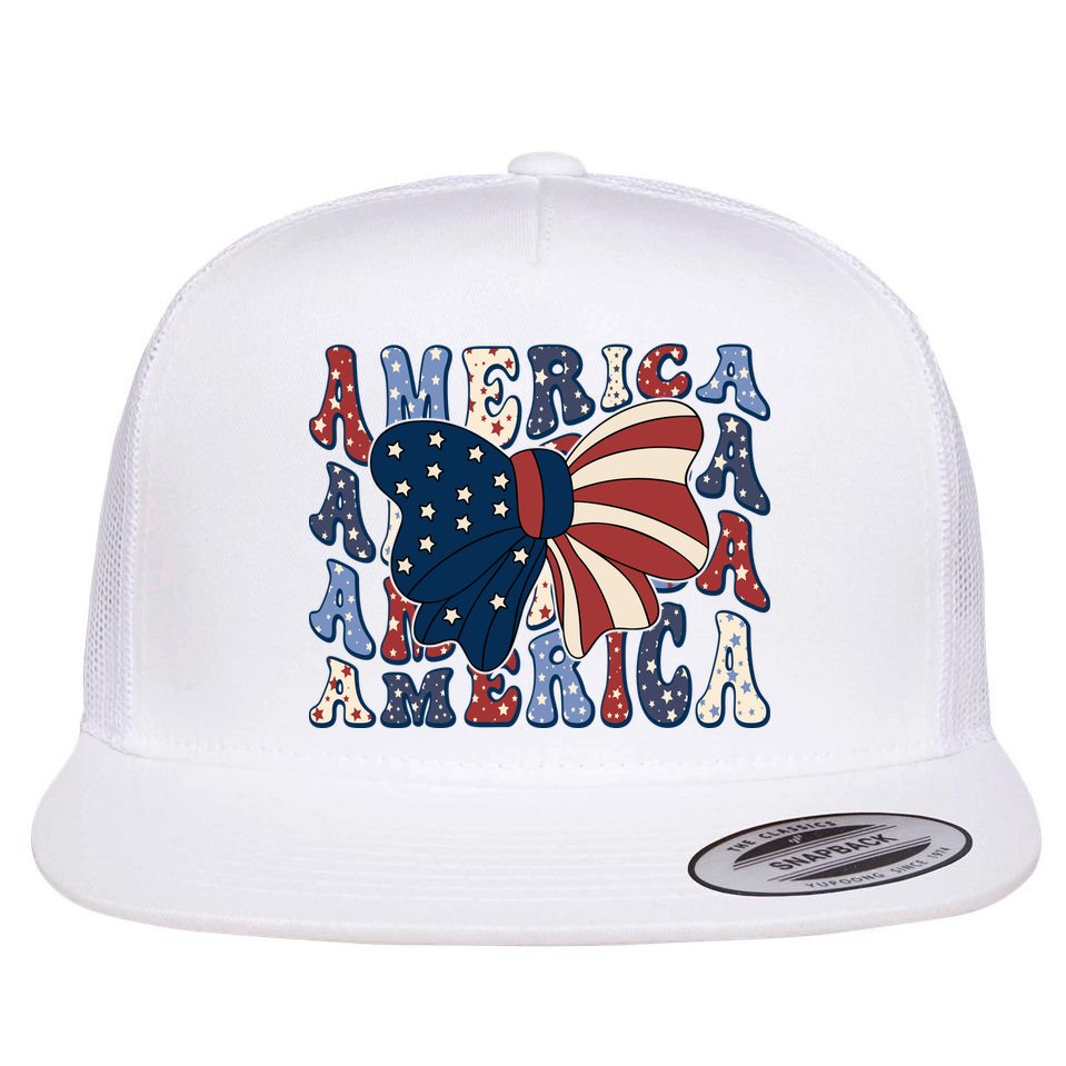 Retro America Bow USA 4th Of July Flat Bill Trucker Hat