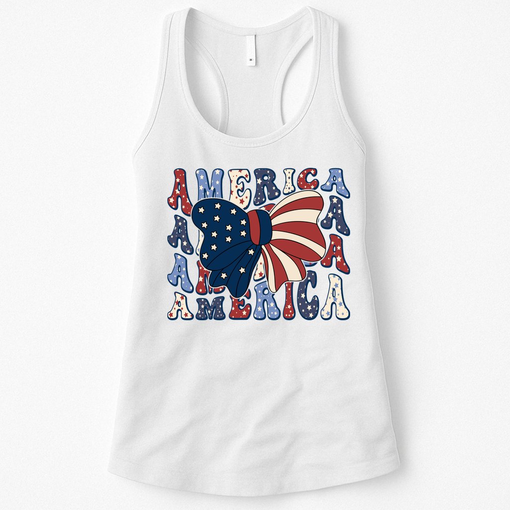 Retro America Bow USA 4th Of July Womens Tank Top