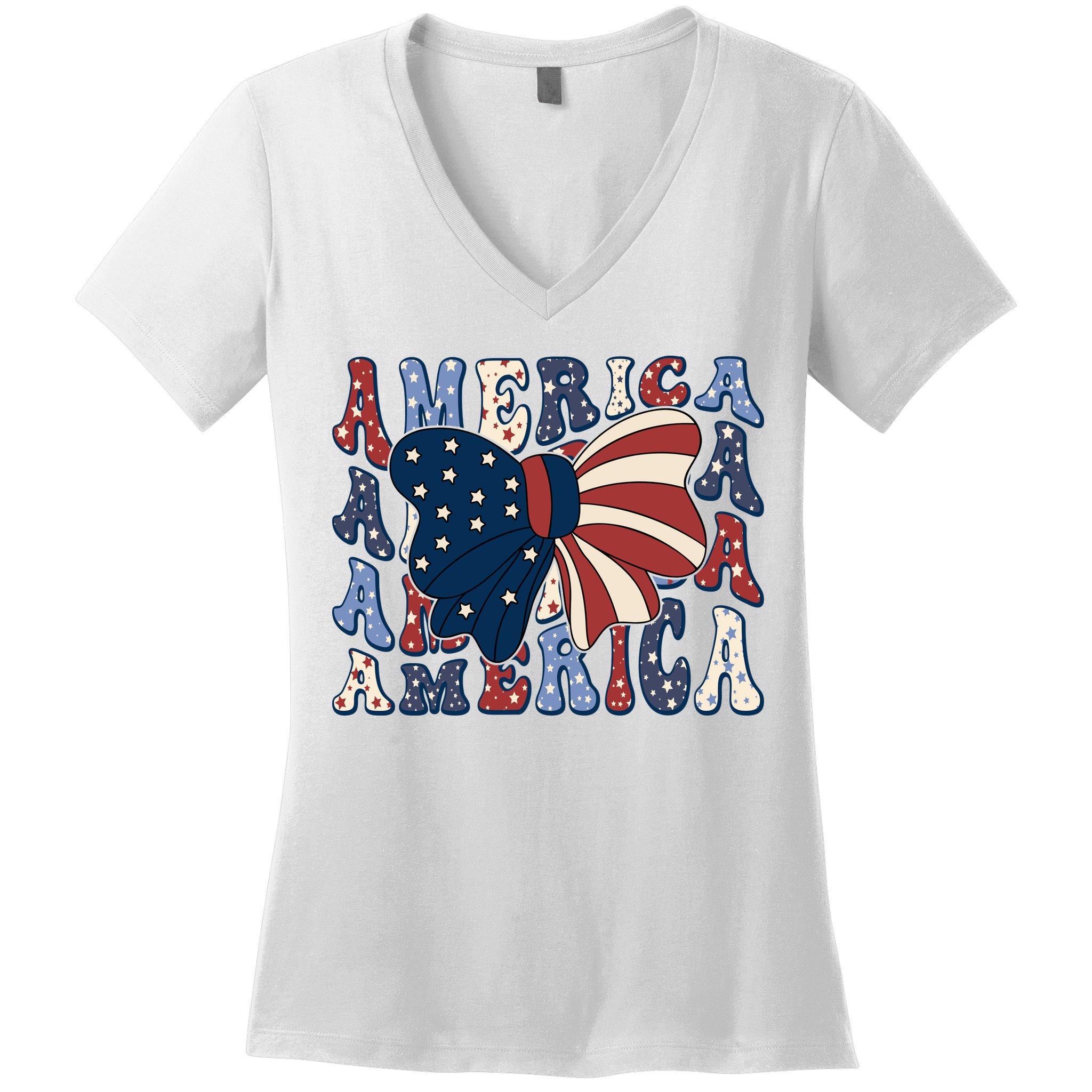 Retro America Bow USA 4th Of July Women's V-Neck T-Shirt