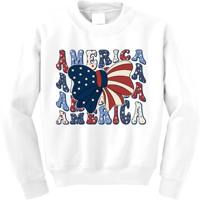 Retro America Bow USA 4th Of July Kids Sweatshirt